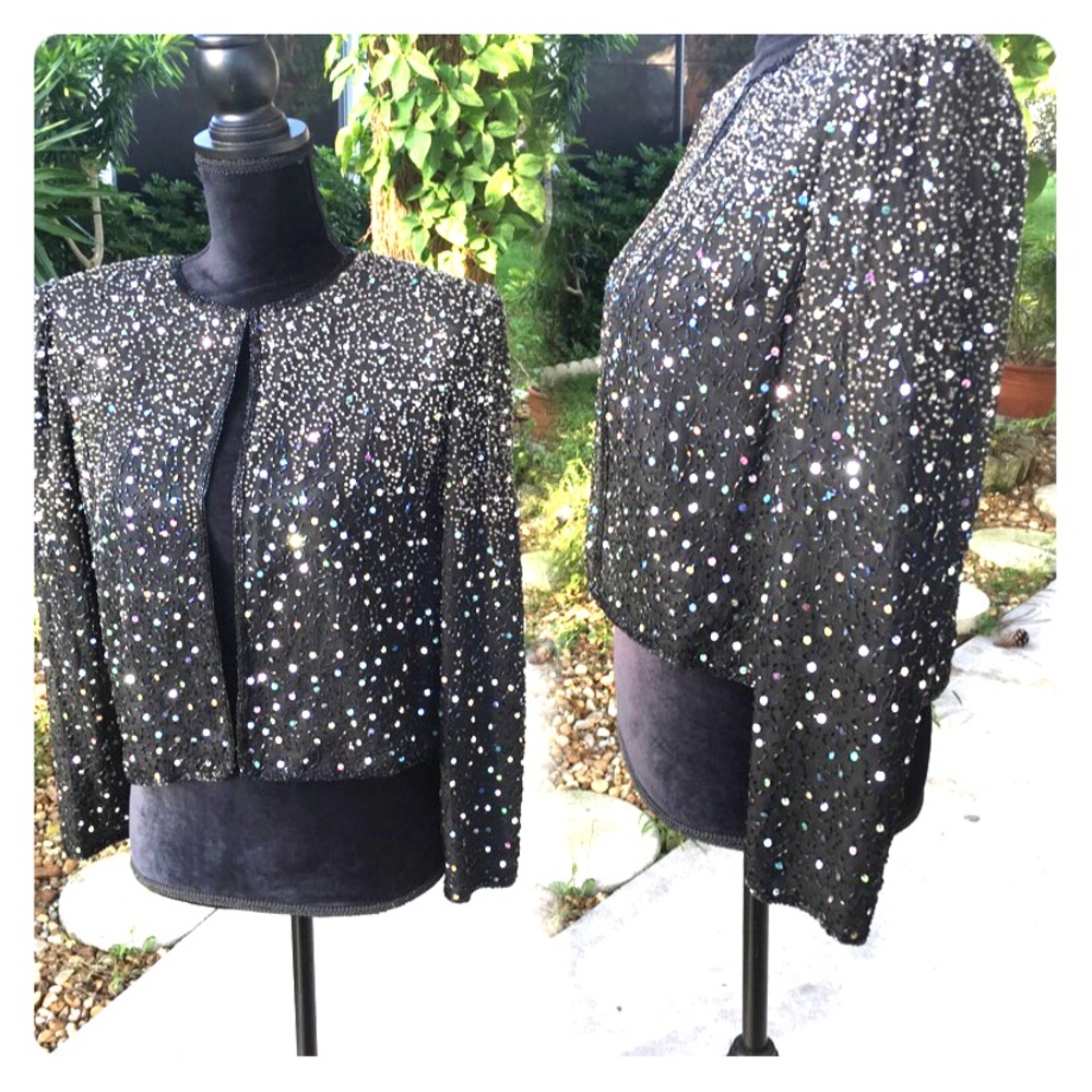 Beautiful black evening jacket silver beads